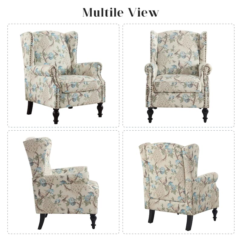 HOMYKA 29'' Wide Floral Pattern Wingback Accent Armchair with Nailhead Trim