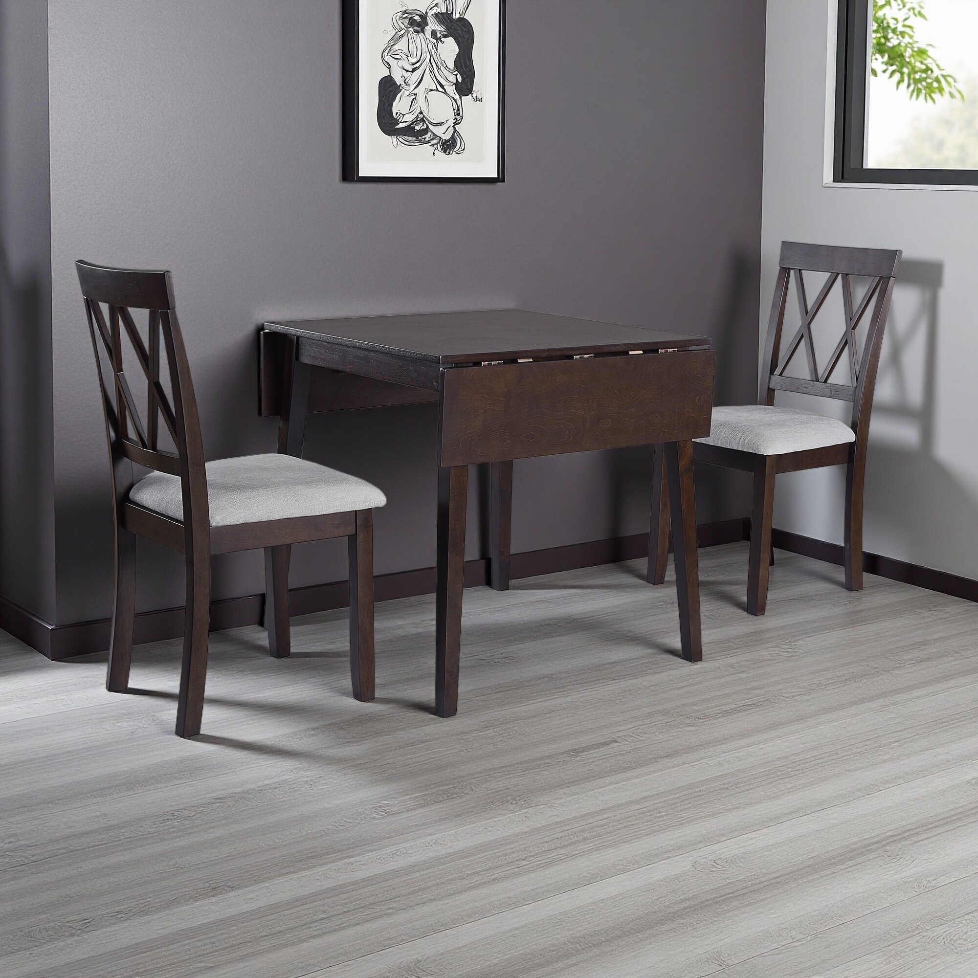 3-Piece Kitchen Dining Set, Drop Leaf Table with 2 Upholstered Chairs