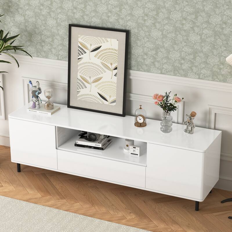 High Gloss Panel Modern TV Console, TV Stand, Entertainment Center with Storage Shelves,TV Cabinet for Living Room, Bedroom