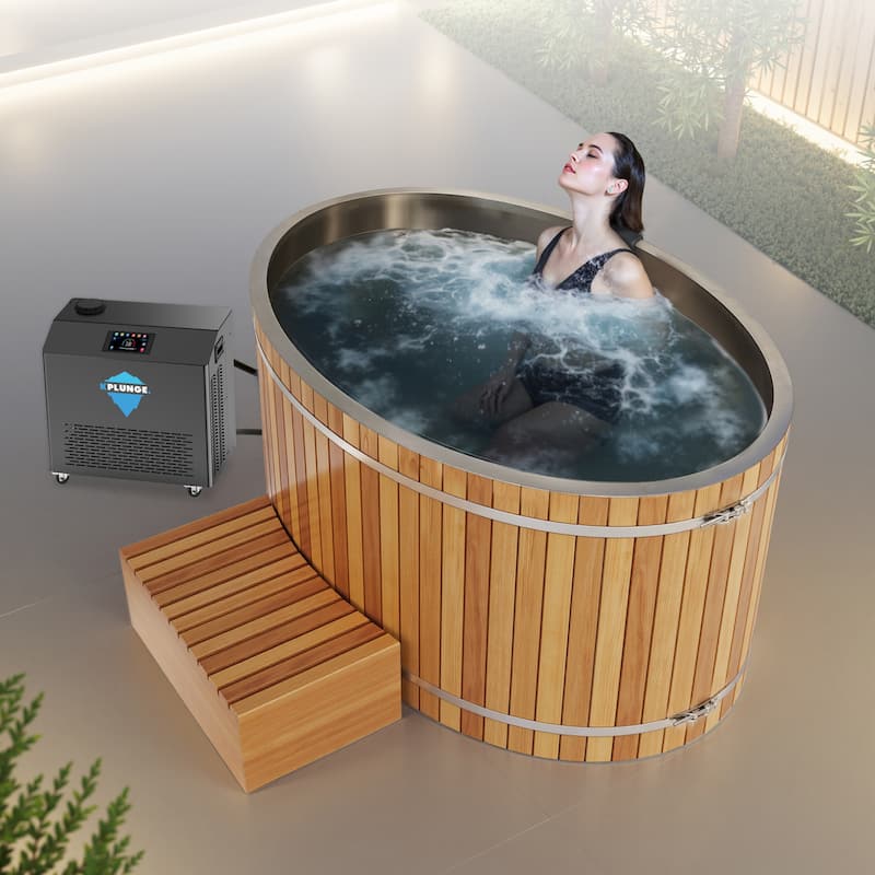 Vinter 62 in. 2-Person 0-Jet Cedar Cold Plunge Ice Bathtub/Hot Tub with Powerful Chiller and Heater in Natural Finish
