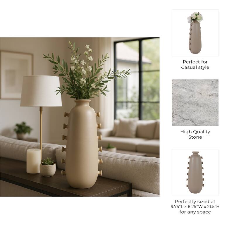 Unique Artistic Table Vase with Side Detailing - Tan