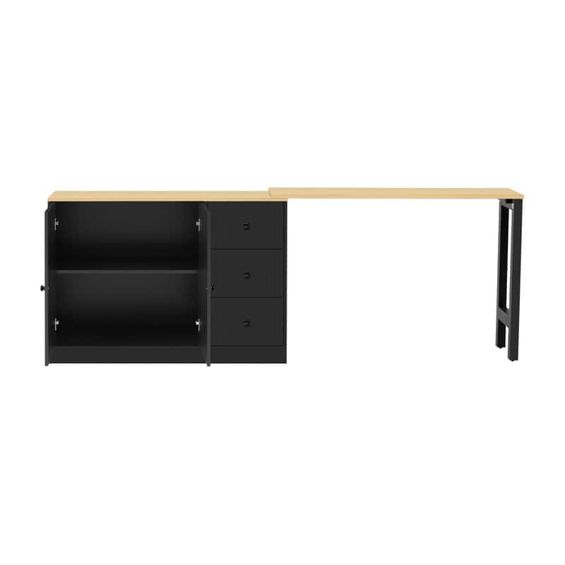 Multifunctional 89.7" Wooden Sideboard with Extendable Table and Storage for Living Room Organization