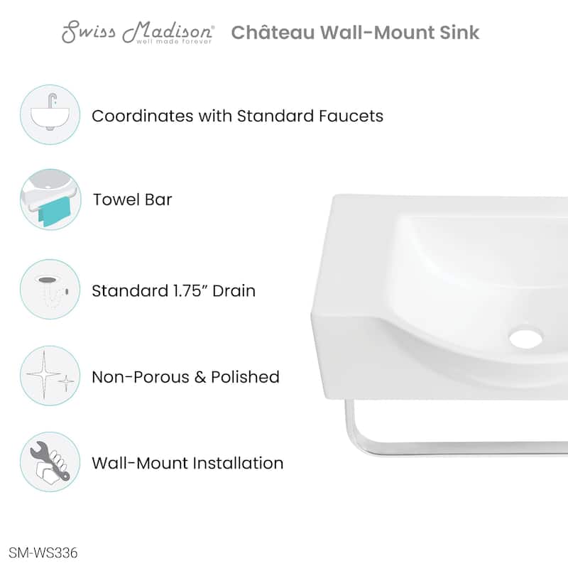 Château 21.5" Right Side Faucet Wall-Mount Bathroom Sink with Chrome Towel Bar