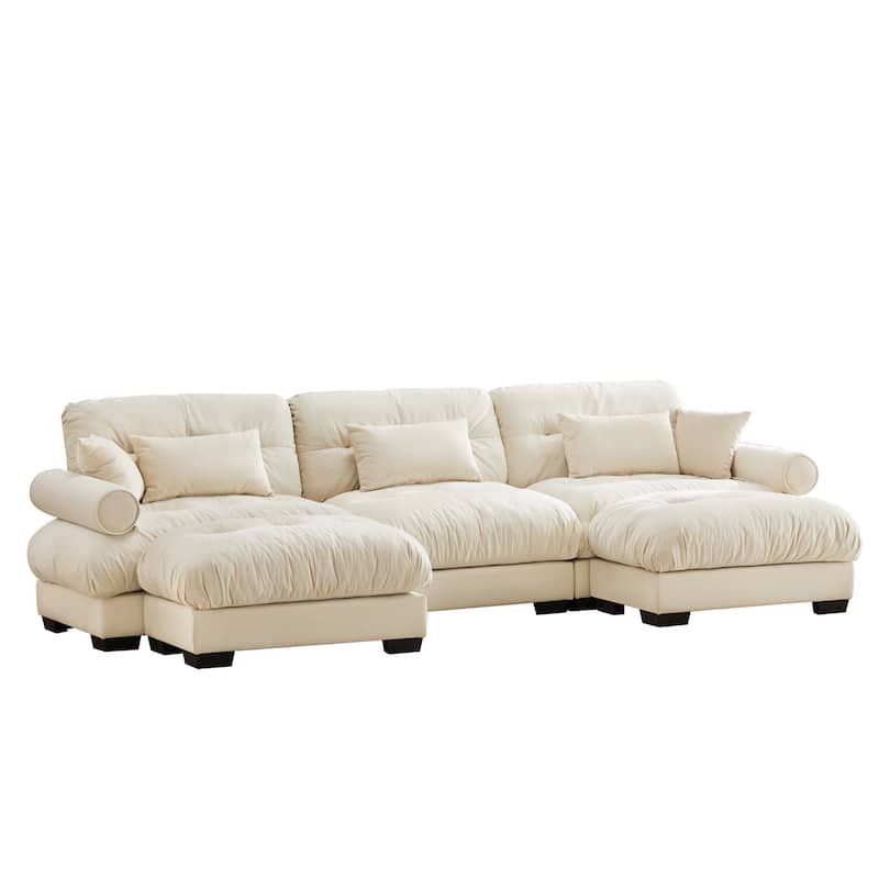 Modern Sectional Couch Comfortable Upholstered Sofa Set with Lumbar Pillow and Throw Pillow for Living Room