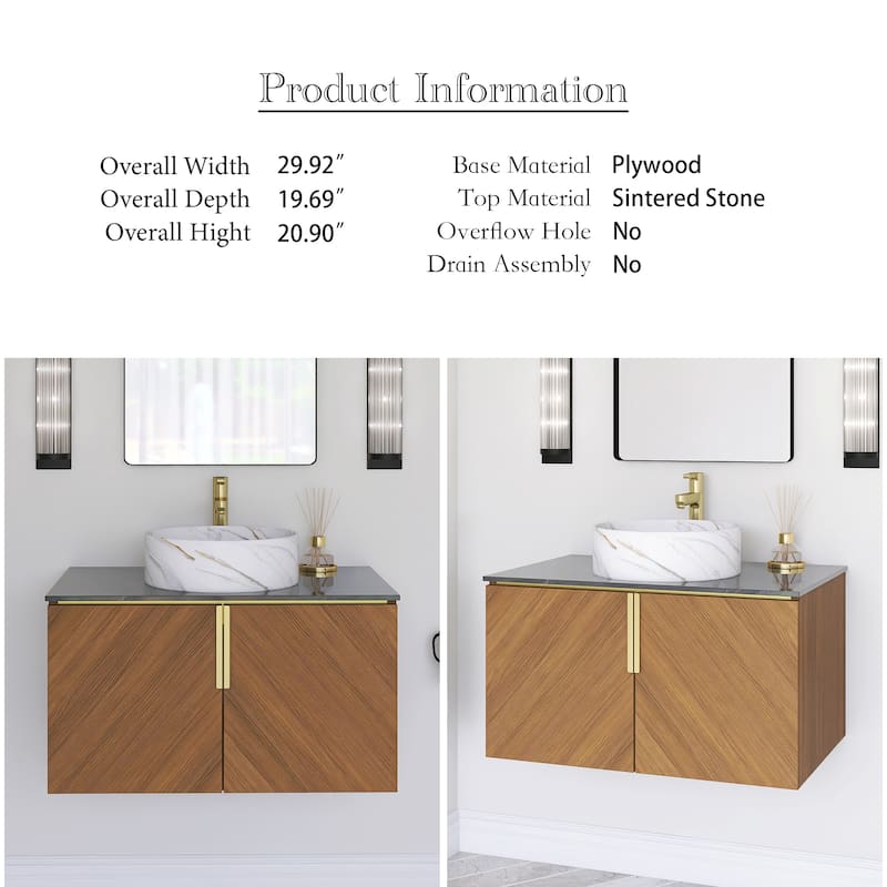 Wall-Mounted Bathroom Vanity with Stone White Ceramic Sink