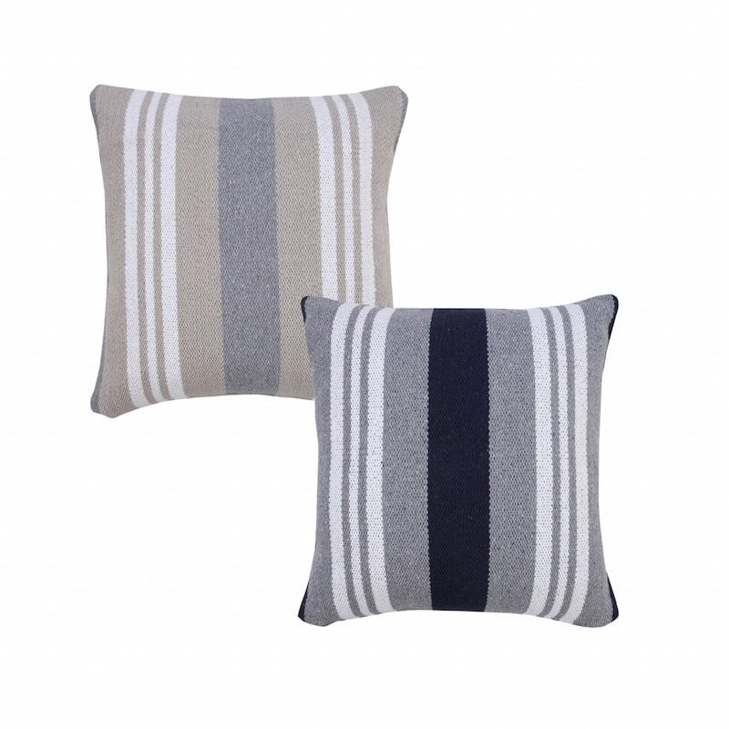 HomeRoots 20" X 20" Navy Gray And White 100% Cotton Coastal Zippered Pillow