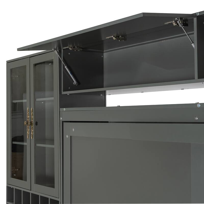 Full/Queen Size Luxurious Murphy Bed with Sofa, Versatile Folding Bed Frame with Wine Storage Cube, Cabinet, USB & LED Light
