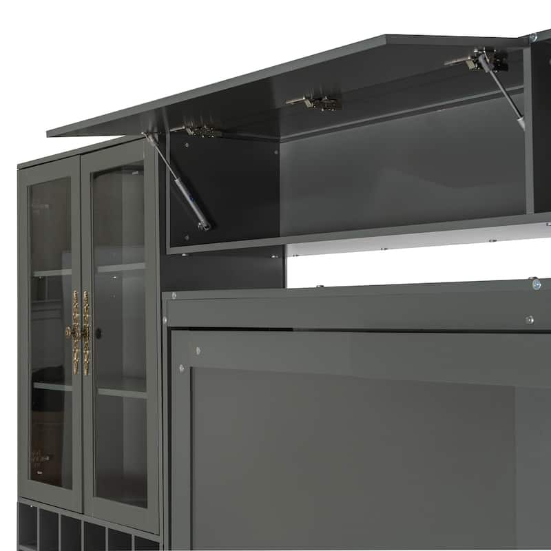 Queen Size Murphy Bed with Sofa - Space-Saving Wall Bed with Shelves, USB Charging & LED Lighting