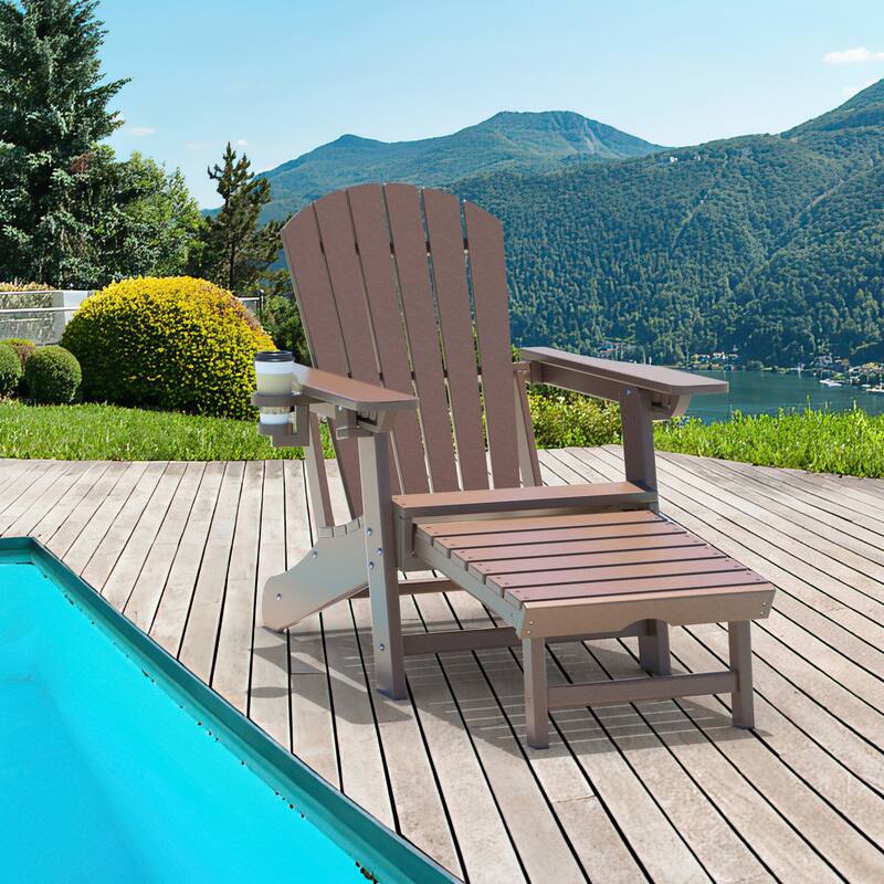 Outdoor Adirondack Chair Weather Resistant with Cup Holder/Ottoman