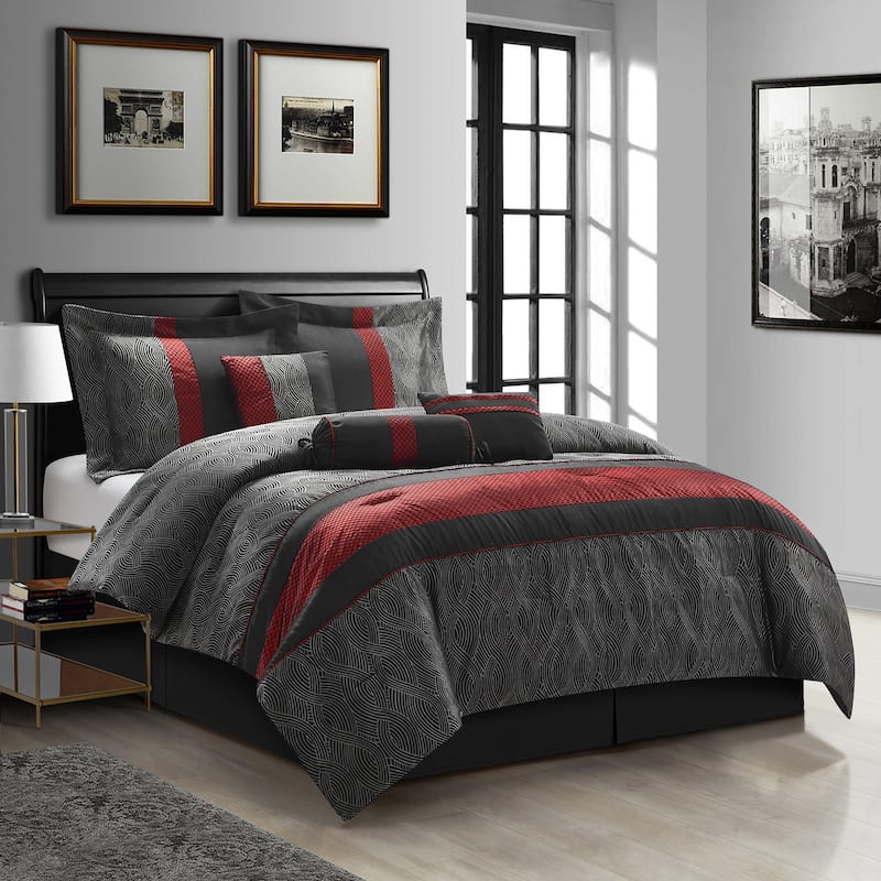 Nanshing Ester Red and Black 7-Piece Comforter Set