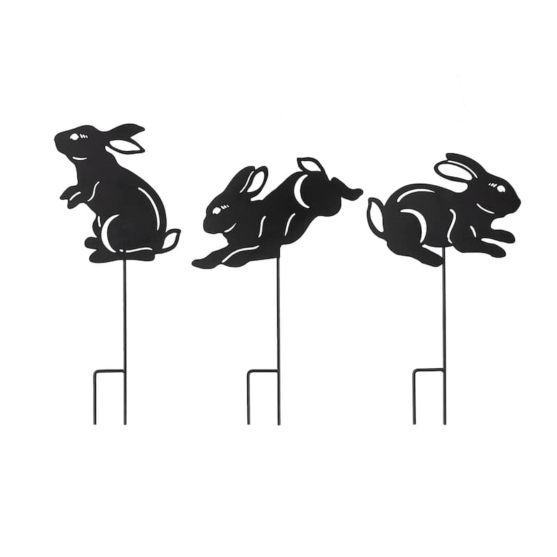 Glitzhome 2-in-1 Halloween Black Metal Rabbit Silhouette Yard Stakes Wall Decor (Set of 3)