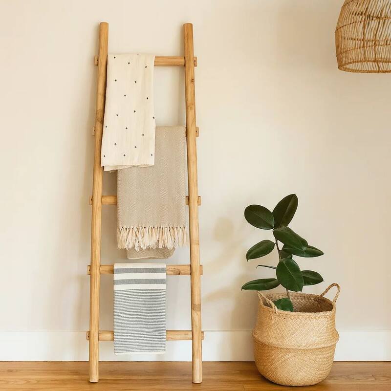 59 Inch Wooden Decorative Ladder with 5 Steps, Brown