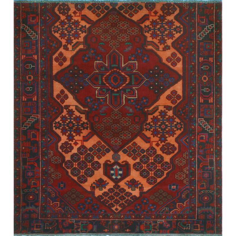Vintage Distressed Darian Rust/Blue Rug - 4'5" x 4'10"