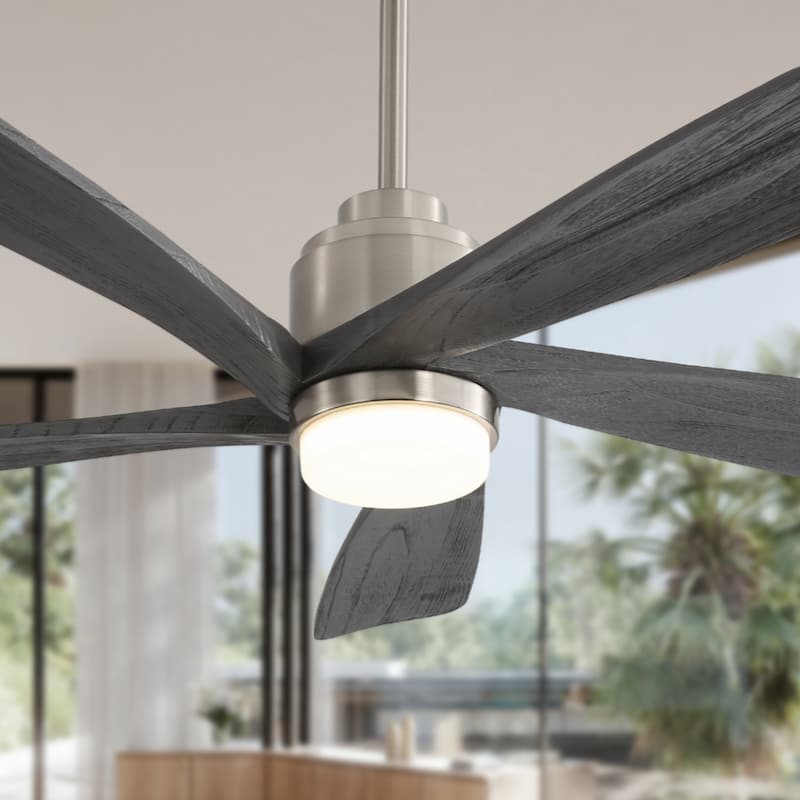52 Inch Modern Ceiling Fan With 120V Dimmable 5 Solid Wood Blades Remote Control Reversible DC Motor With Led Light