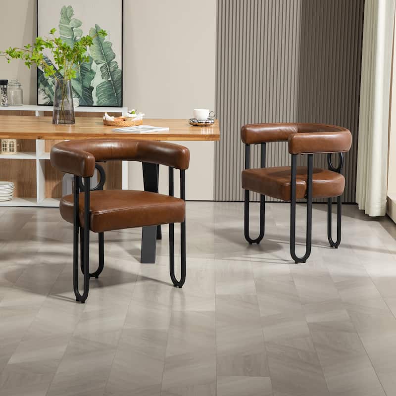 Contemporary Designed PU Fabric Accent/Dining Chair/Barrel Side Chairs Kitchen Armchair for Living Room set of 2 - Dark Brown