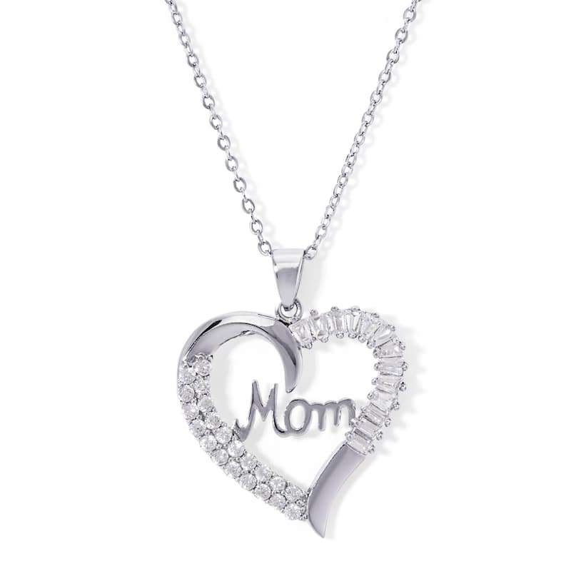 Victoria Townsend Silver Plated Mom Cubic Zirconia Heart Pendant Necklace