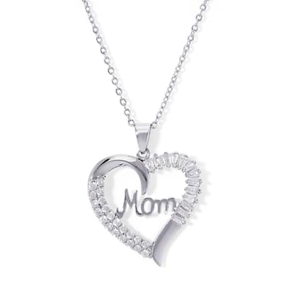 Victoria Townsend Silver Plated Mom Cubic Zirconia Heart Pendant Necklace