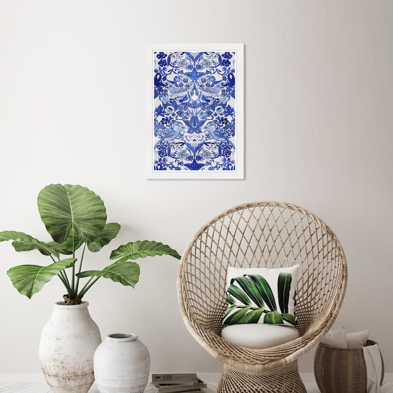 Wynwood Studio Tropical Collage Blue Framed Tropical Chinoiserie Art Prints