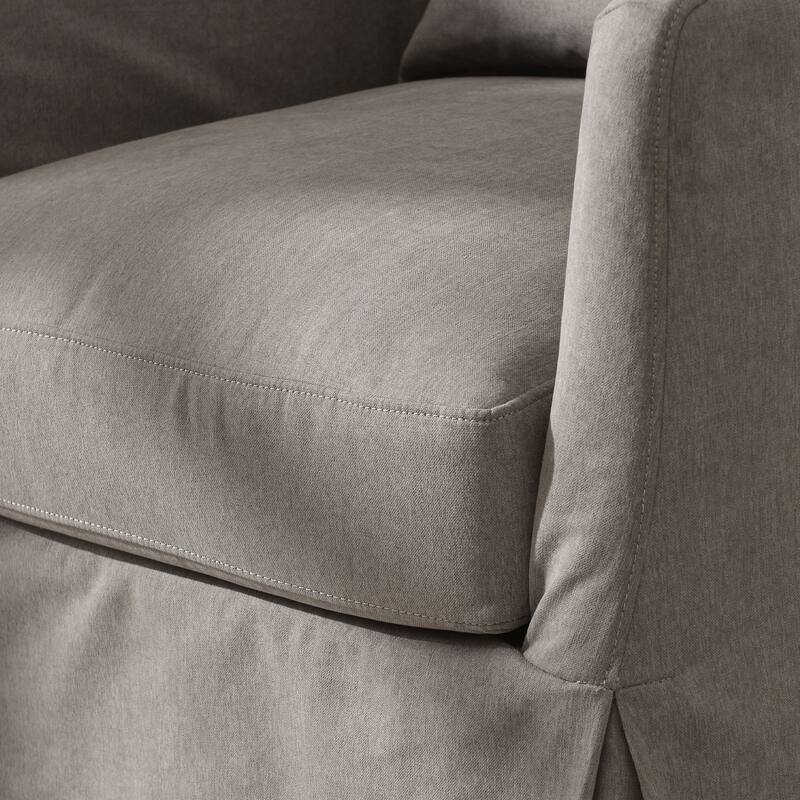 KINWELL 32" W Down Fill Upholstered Slipcovered Swivel Barrel Accent Armchair