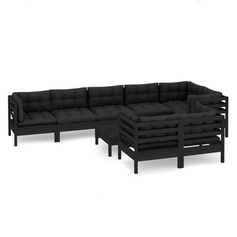 vidaXL Solid Pinewood Patio Lounge Set 9 Piece with Cushions Multi Colors