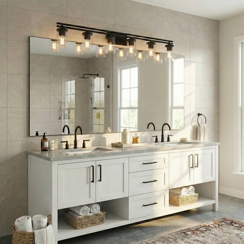 Acroma 6-light Farmhouse Black Dimmable Bathroom Vanity Light - 53''