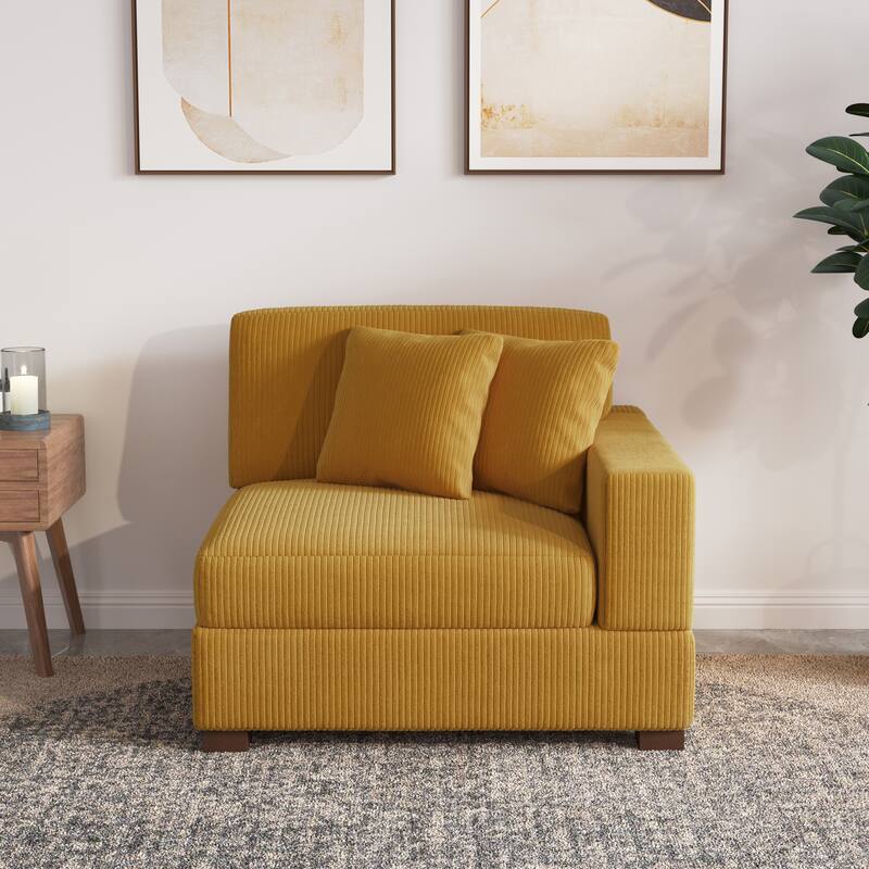Upholstered Corduroy Modular Sectional Sofa with 2 throw pillows