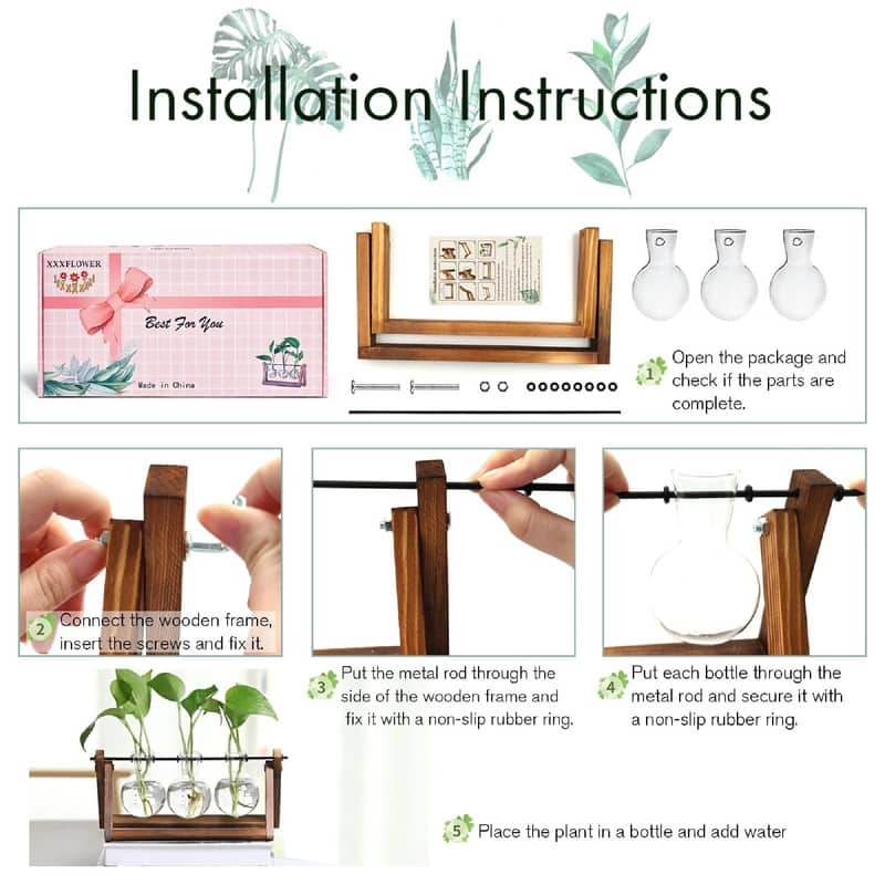 Plant Terrarium with Wooden Stand - 11"L x 4"W x 5.5"H