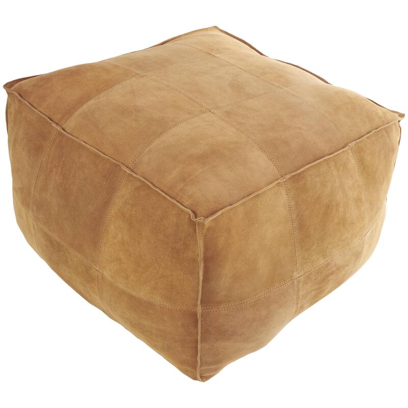 Leather Low Profile Square Pouf with Patchwork Design - Brown, Gray or Dark Brown- Roche River Decor