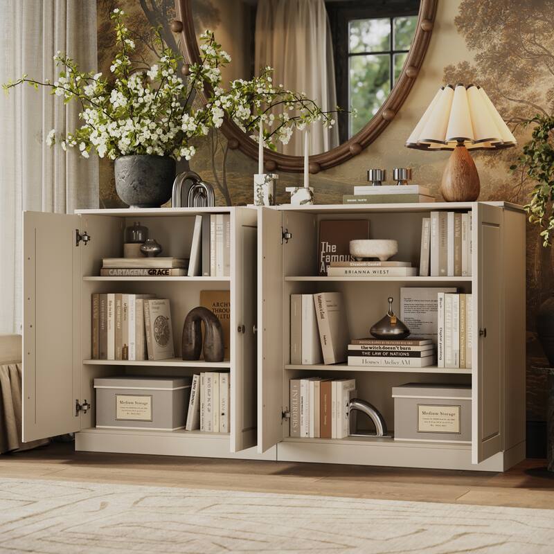 100% Solid Wood Sideboard Buffet Cabinet with Doors, Dining Room Credenza Storage Cabinet, 64" W x 35.75" H