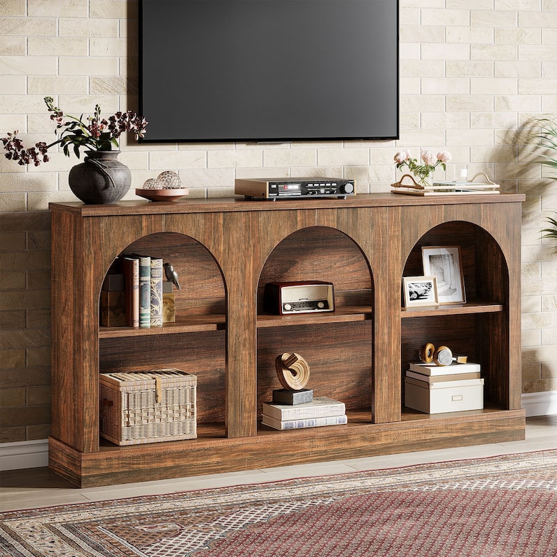 Farmhouse TV Stand for TVs Up to 65 Inches, Farmhouse Entertainment Center with Storage - Walnut Brown