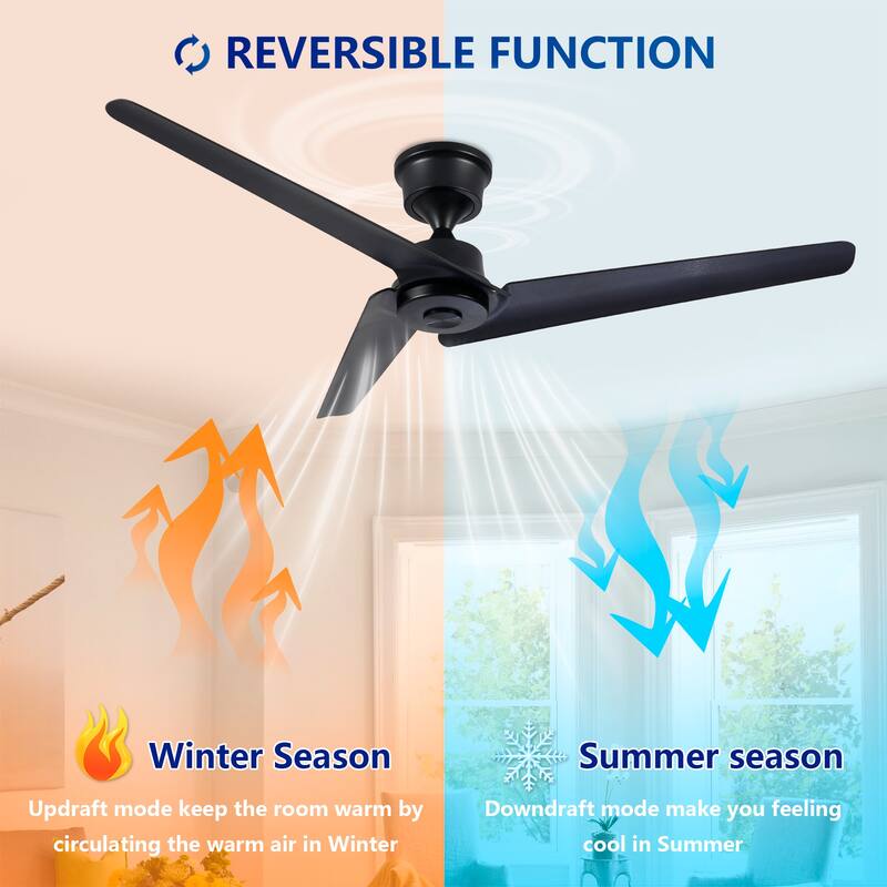 52"Flush Mount & Rod ABS 3 Blades Ceiling Fan with Remote Control No Lights, Modern Reversible DC Motor 3 Blades Ceiling Fans