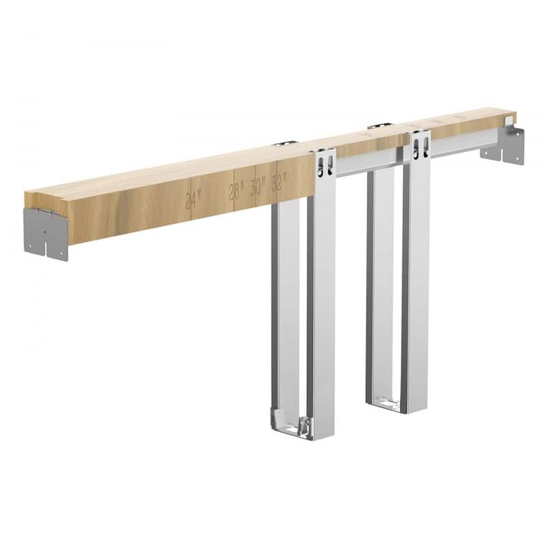 Brown-Silver Wood and Steel Soft-Close Pocket Door Frame Kit Adjustable