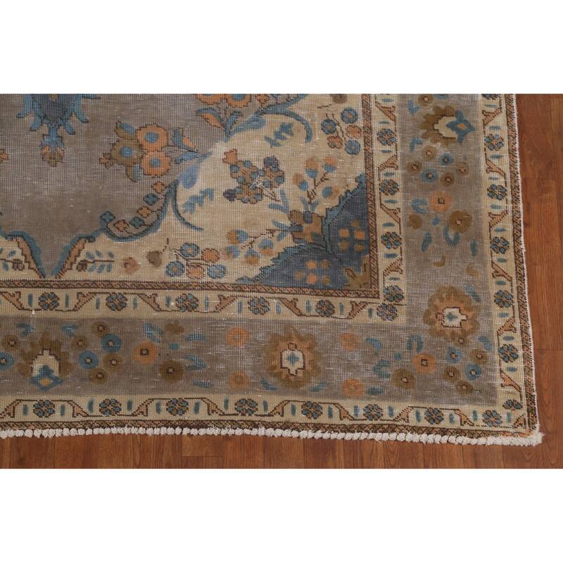 Distressed Brown Over-Dyed Tabriz Persian Vintage Rug - 6'8"x 9'6"