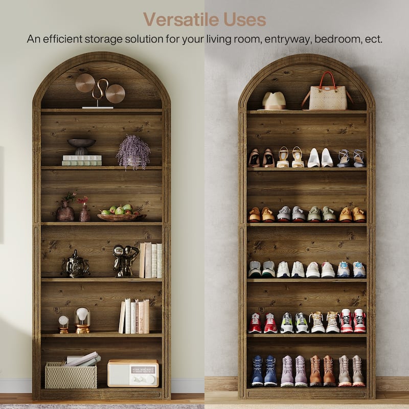 75.98" Tall Arched Bookcase with 6 Storage Shelves - 11.81"D x 31.5"W x 75.98"H