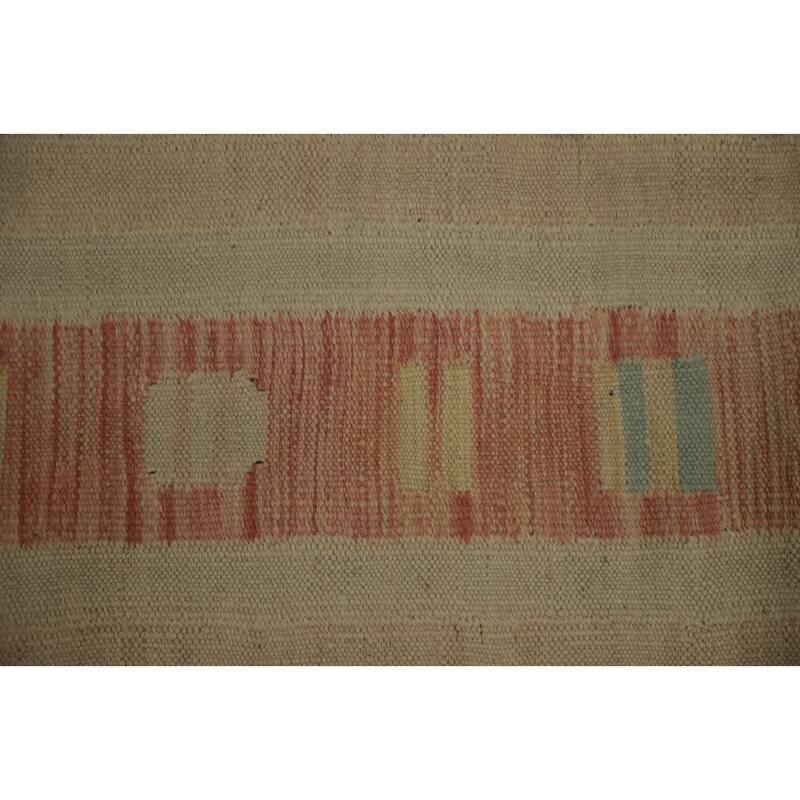 Hand Woven Oriental 100% Wool Carpet Southwestern Tribal Beige & Ivories Kilim Area Rug - 6' 7'' X 4' 9''