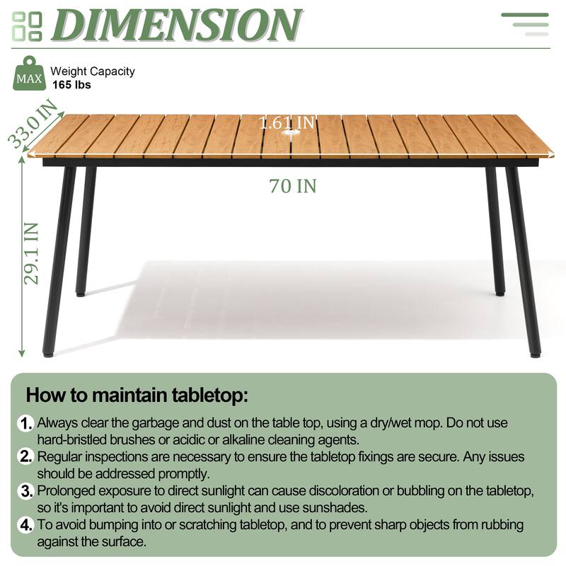 Pellebant 7/9PC Outdoor Rectangle Aluminum Dining Table with Stackable Chairs
