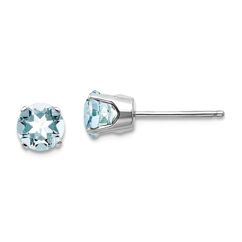 Curata 14k White Gold 5mm Genuine Gemstone Birthstone Stud Earrings - Aquamarine