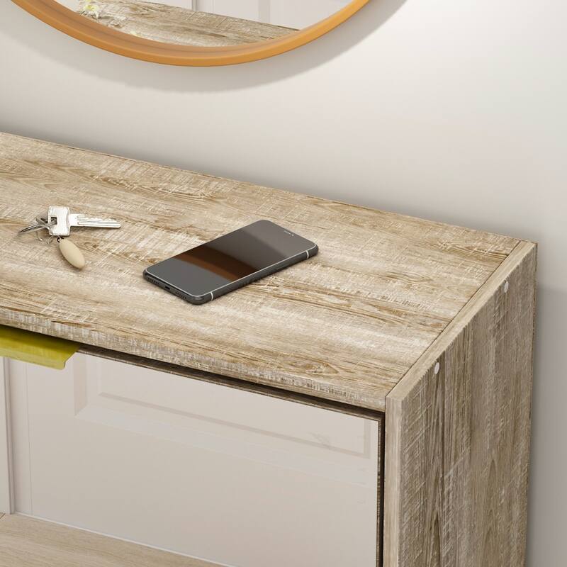 Timechee Shoe Cabinet with 3 Mirrored Flip Drawers, Free Standing Slim