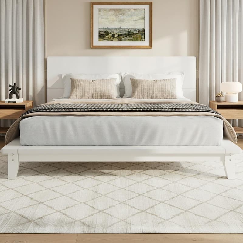 Minimalist Wood Platform Bed Frame with Headboard by Harper&Bright Designs