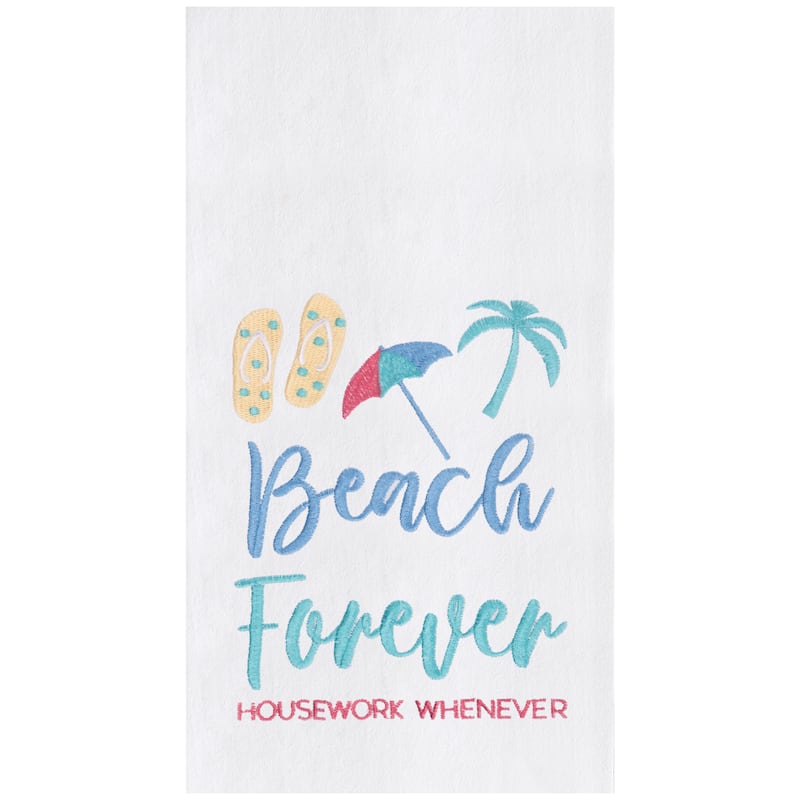 Beach Forever Embroidered Cotton Flour Sack Kitchen Towel