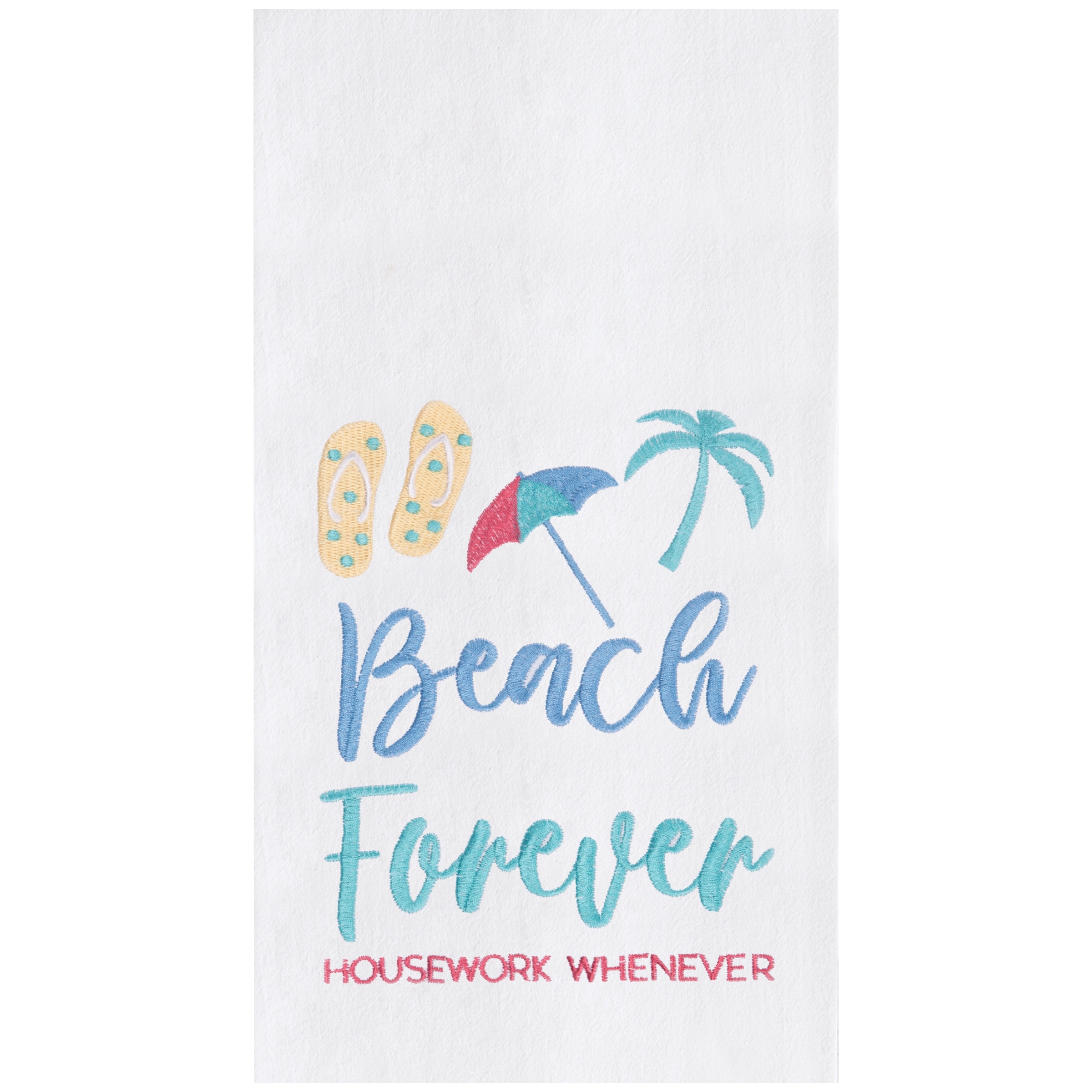 Beach Forever Embroidered Cotton Flour Sack Kitchen Towel