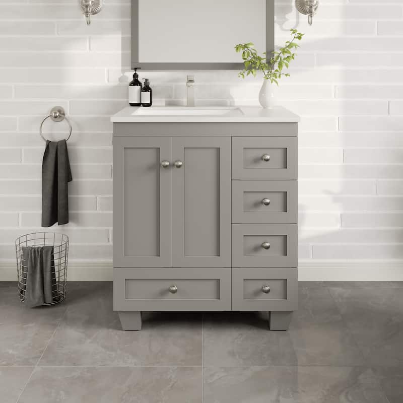 Happy 30"W Bath Vanity with Carrara Quartz Top and Undermount Sink - Grey