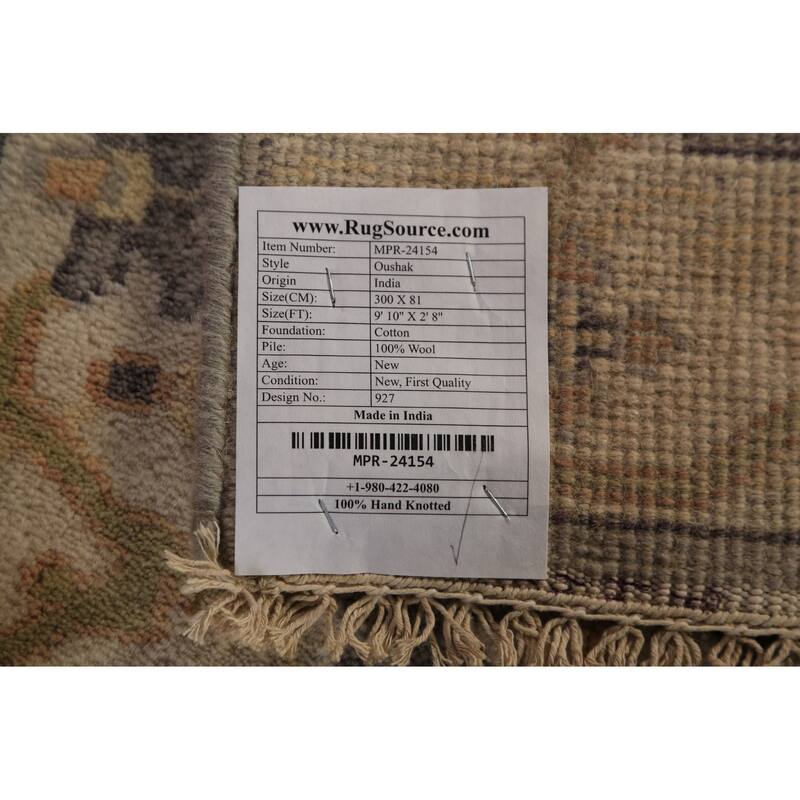 Gray Oushak Indian Runner Rug Hand-Knotted Transitional Wool Carpet - 2'8"x 9'10"
