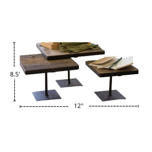 Set of 3 Recycled Wood Risers With Antique Black Metal Bases - Bed Bath ...