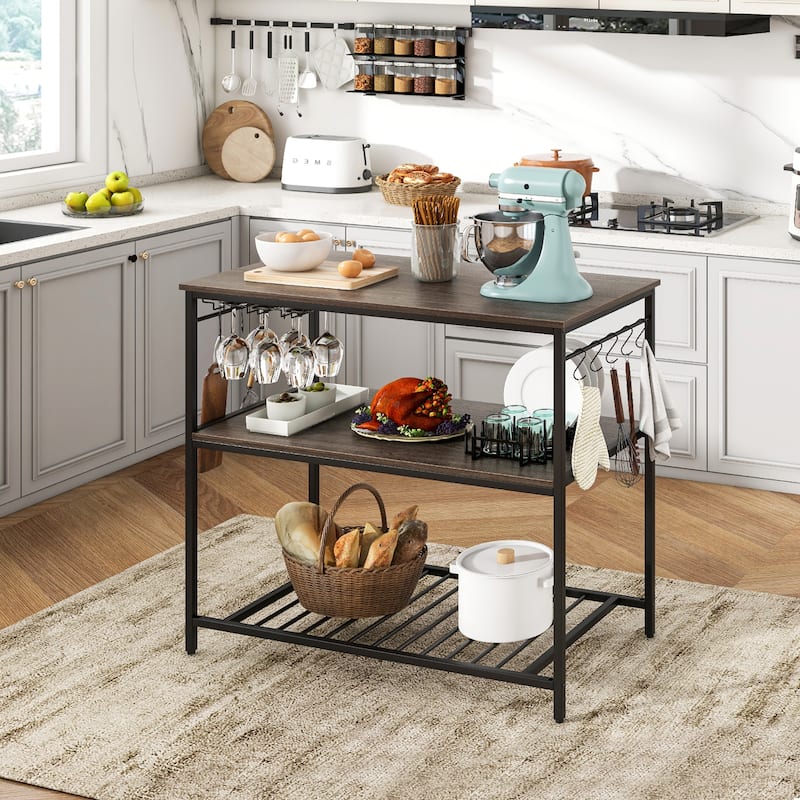 Gymax 3-Tier Kitchen Island Kitchen Shelf Wine Coffee Bar Prep Table