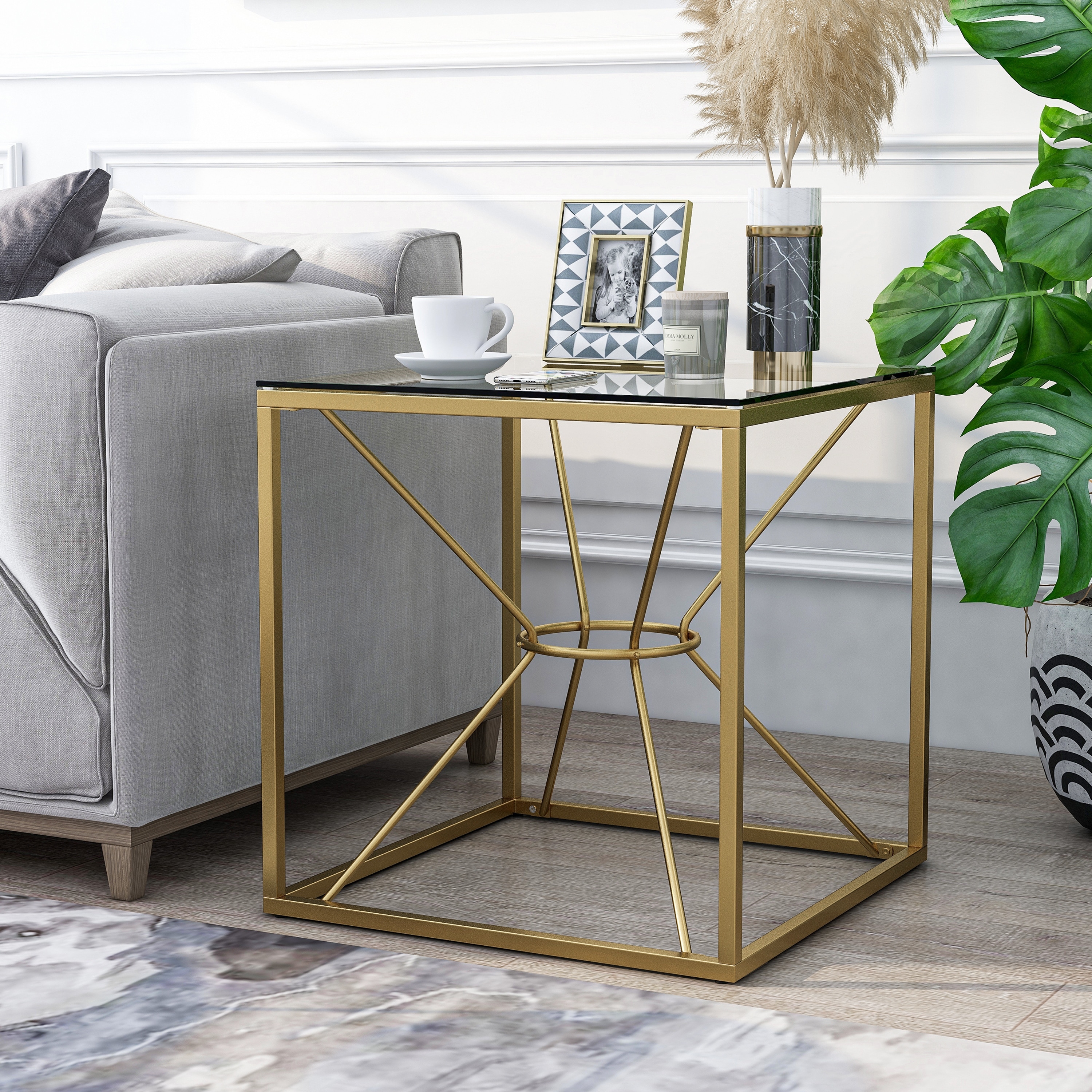 Furniture of America Taylan Glam Gold Coated 23-inch Steel and Glass Side Table
