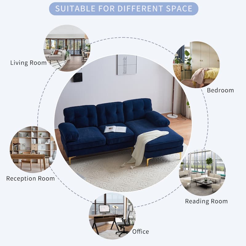 82.6" Blue Modern L Shaped Velvet Sofa for Living & Bedroom