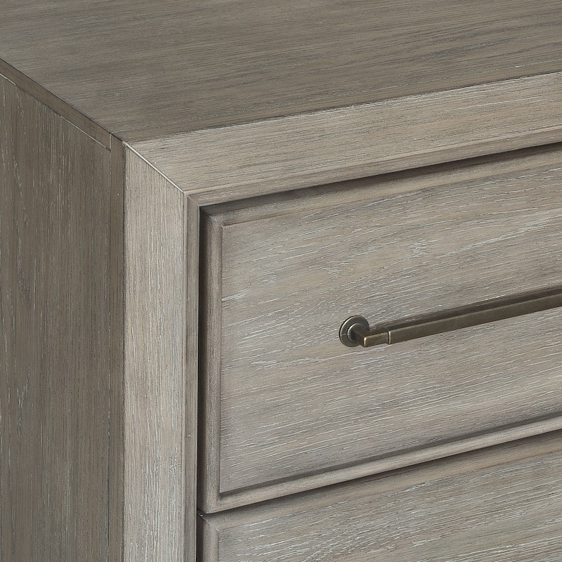 Roundhill Furniture Ennesley Gray Wood Bedroom Set with Upholstered Panel Bed, Dresser, Mirror, 2 Nightstand, and Chest