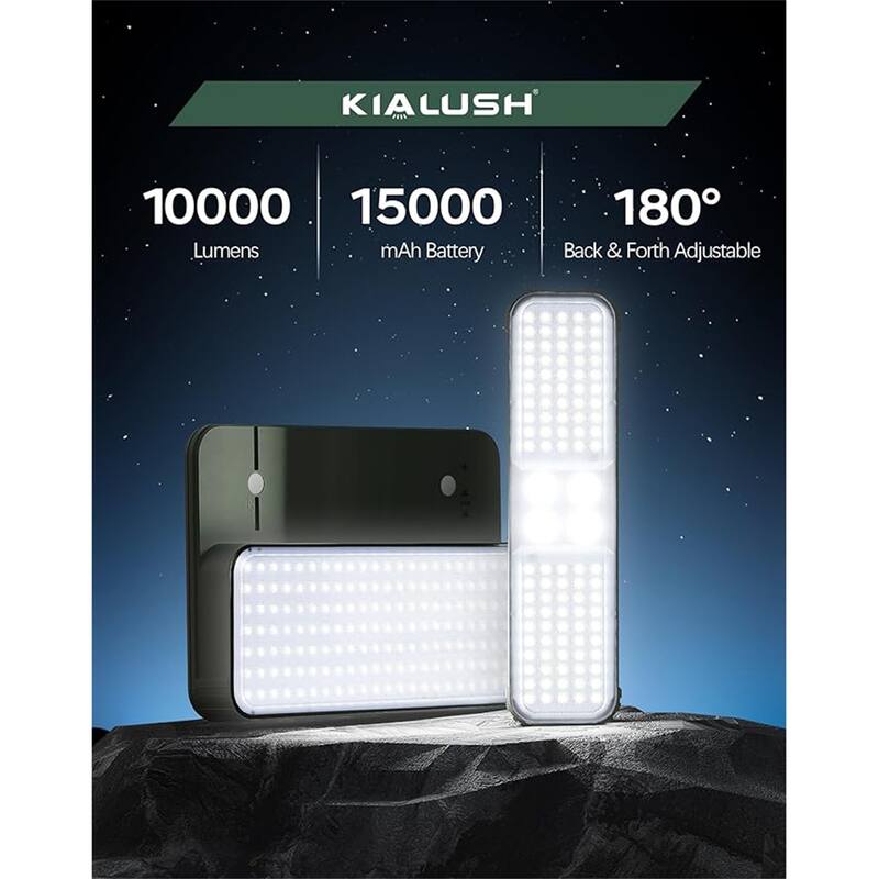 10000lm Dimmable Rechargeable Work Light w/ 2 Separate Lights, 2 Charge Ways Type C & Solar Powered