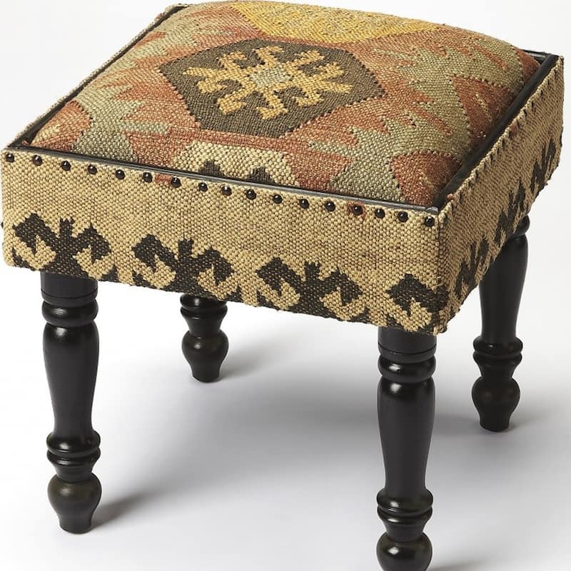 Brown Linen Ottoman 18 Inch Square Footrest Stool with Wooden Legs